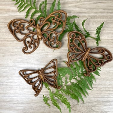 1970s faux rattan butterfly trio - Dart Ind. - Homco #7537 