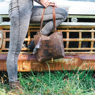 The Classic Waxed Canvas Bag | Tote Bag with Leather Pocket | Crossbody Bag | Small | Made in USA 