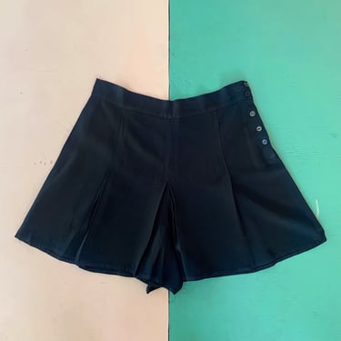 1930s Black Button Side Rayon Shorts - Size L