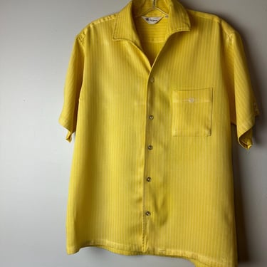 1960’s Mr California Men’s shirt~ 60’s mod style Rockabilly yellow striped short sleeves~ retro/ Size medium 