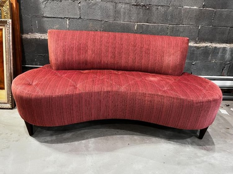 Kidney shaped love seat. 71” x 31” x 32.5” seat height 19” Call 202-232-8171 to purchase