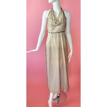 The Garbo Gown; 1960s Beaded Halter Maxi Dress 