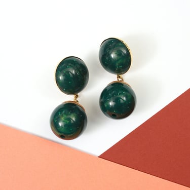 Classy Vintage 70s 80s Marbled Green Ball Drop Earrings 