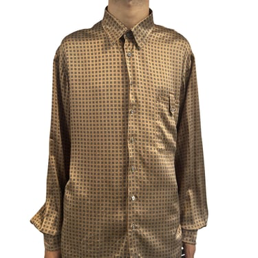 1990S Gerlin Black  Gold Silk Satin Custom Made Men's Long Sleeve Shirt 