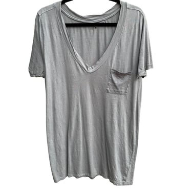 Joes Womens Deep V-Neck Grey Studded Pocket Relaxed Fit Slouchy Shirt Blouse