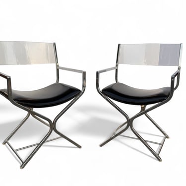 1970s Chrome and Lucite Directors Chairs