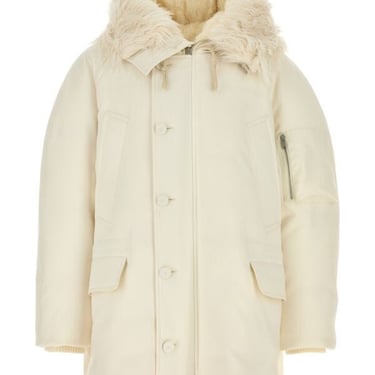 Jil Sander Men Ivory Gabardine Oversize Down Jacket