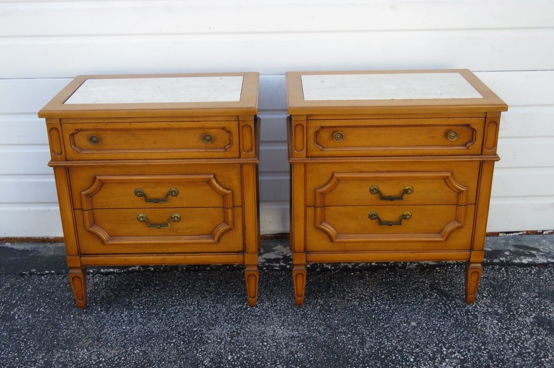 Mid Century Modern Marble Top Nightstands Side End Bedside Tables