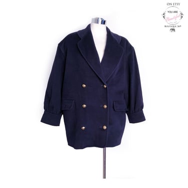 Blue Wool & CASHMERE JAEGER ENGLAND Coat Jacket, Double Breasted, Womens Vintage 