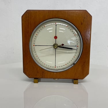 1960s Modernism GE Desk Clock Angled Wood Frame Glass Cover New Movement 