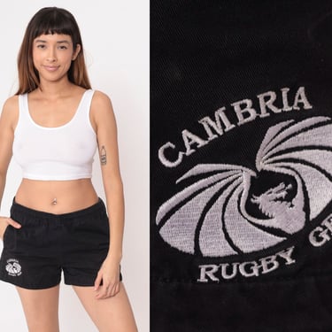 90s Rugby Shorts Black Cambria Rugby Gear Cotton Shorts Gym Shorts Jogging Lounge Low Rise Retro Elastic Waist Vintage 1990s Medium 