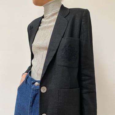vintage minimalist black linen blazer XS 