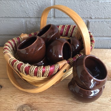 Vintage Set of Four McCoy Mini Brown Bean Pots for Heinz Corp Collectible Brown Glazed Pottery Small Personal Size Serving Bowl Made in USA 