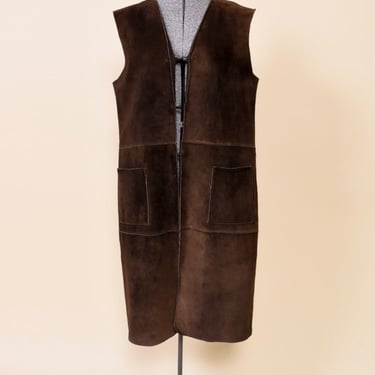 Priemolis Vest — Long Fleece-Lined Brown Suede Vest by Bali Barret