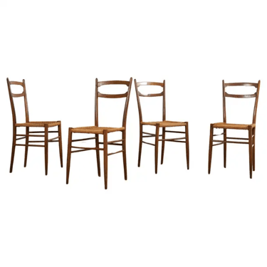 Set of Four Italian Paolo Buffa Style Walnut Dining Chairs