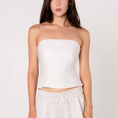 White Ruched Silk Chiffon Bodice