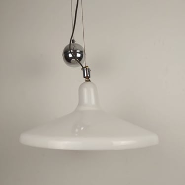 1 of 2 RARE Vintage White and Silver Manta Guzzini Ceiling Light by Franco Bresciani / Meblo Guzzini / UFO Lamp / Pendant Light / 1970s 