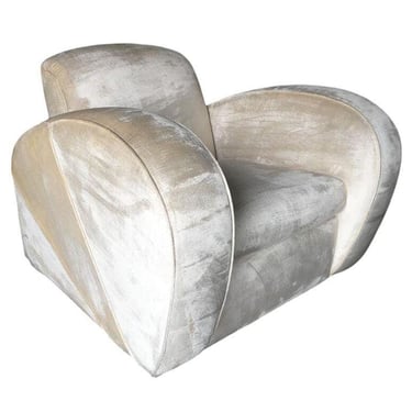 Art Deco Pearl White Mohair Jazz Club Chair w/ Speed Arms 