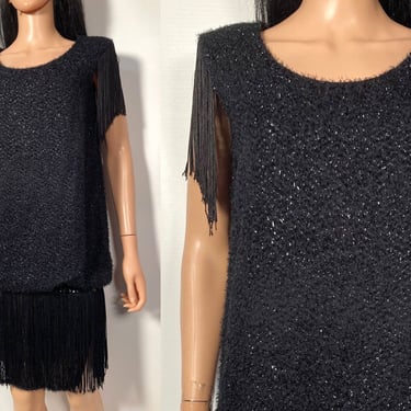 Vintage 80s Does 20s Glittery Flapper Costume With Fringe Size M 