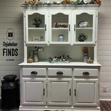 Gorgeous Farmhouse White Solid Wood Hutch Cabinet 
