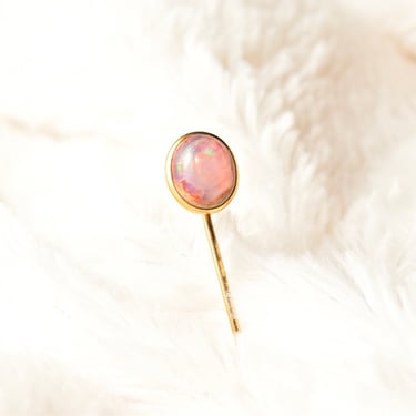 Antique 14k Gold Opal Stick Pin, Iridescent Pink Opal Cabochon, Elegant 585 Hat/Scarf/Lapel Pin, Collectible Vintage Accessories, 2 1/2" L 