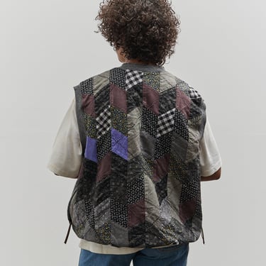 Kapital 2 Tones Big Vest Yabane Quilt, Charcoal/Black