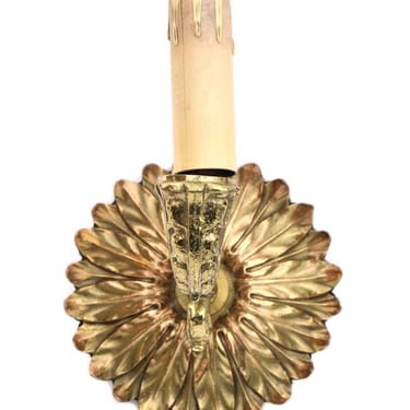 1920s Cast Brass Floral 1 Arm Wall Sconce