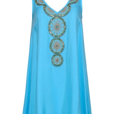 Lilly Pulitzer - Light Blue "Fia" Swing Dress w/ Gold-Toned Medallion Embroidery & Beading Sz S