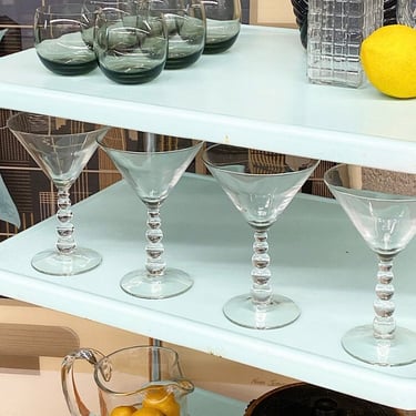 Vintage Martini Glasses Retro 1990s Contemporary + Clear + Glass + Stemware + Set of 4 + Modern + Barware + Alcohol + Drink Mixology 