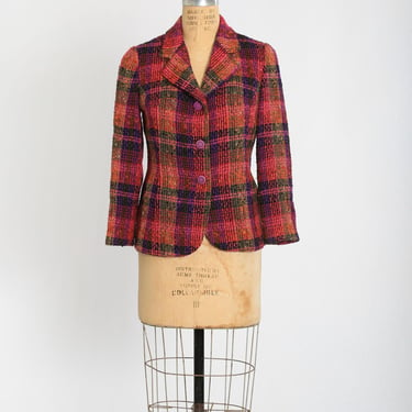 Vintage 70s Pink plaid Scottish wool blazer jacket 