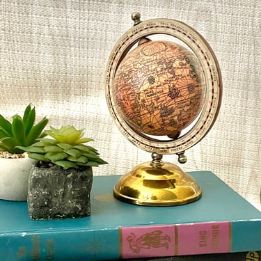 Vintage World Globe, Brass Pedestal Base, Old World Italian, Geographical, Mantel Decor, Home Decor 