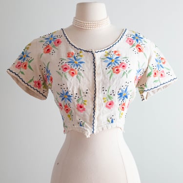 Exquisite 1900's Edwardian Era Hand Embroidered Cropped Blouse / SM