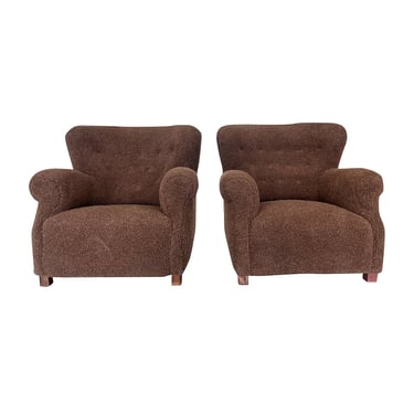 Danish Modern Brown Wool Lounge Chairs by Fritz Hansen