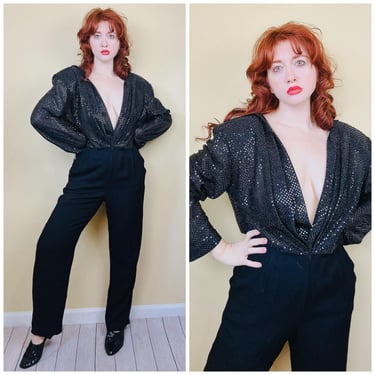 Vintage 1980s jumpsuit evening cocktail party disco sequins dressy new Swan Song Vintage Bend Oregon