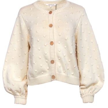 Emerson Fry - Ivory Cotton Puff Sleeve Textured Dot Cardigan Sz S