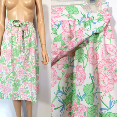 Vintage 70s Dragonfly Print Cotton Midi Wrap Skirt With Pockets Size M 