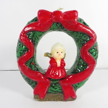 Vintage Christmas Angel in Wreath Candle 