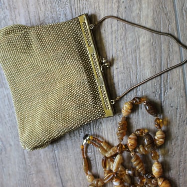 Vintage 1950's 60s 50s by Lumured Gold Beaded Evening Bag Golden Petit Bead Purse Handbag USA 