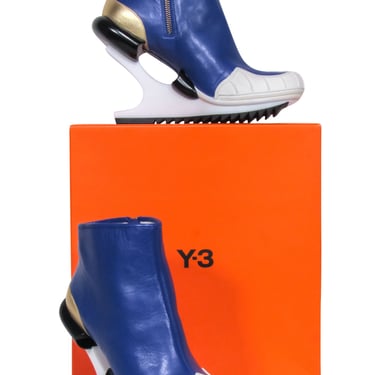 Y-3 Yohji Yamamoto - Blue Leather Abstract Bootie Sz 6.5