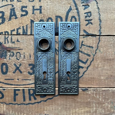 Pair of Cast Iron Victorian Corbin Ceylon Door Plates B-11400 