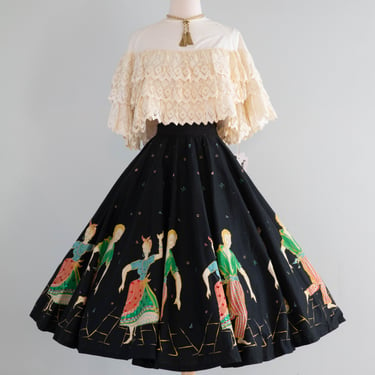 Iconic 1950's Novelty Print MAMBO Circle Skirt With Sequins / Small