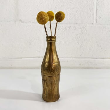 Vintage Brass Soda Bottle Vase Mid-Century Hollywood Regency Decor Pop Retro Metal Cola 1970s 