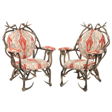 Pair of David Barrett Studio Made Antler Chairs 1970s - SOLD