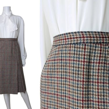 Vintage Plaid Wool Skirt, Large / 1980s Glen Plaid Skirt / Winter Office Skirt / Wool Midi Skirt 