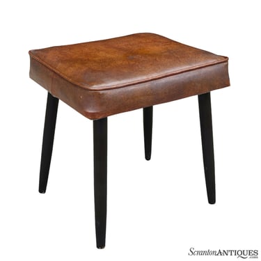 Mid-Century Upholstered Brown Vinyl Footstool Ottoman