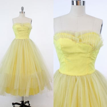 1950s strapless tulle dress xxs | vintage cupcake gown | new in 