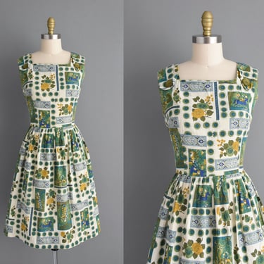 1950s vintage dress | Mode O Day Novelty Print Cotton Summer Day Dress | Large XL | 50s dress 