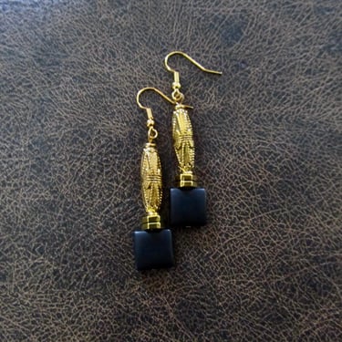 Black frosted glass and gold earrings 