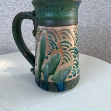 Vintage 2002 Studio art pottery large greens mug holds 20 oz by Frank Massarella of Ojai CA 