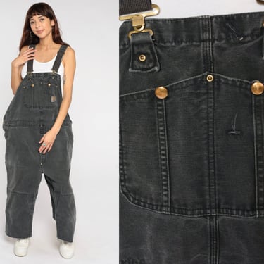 Faded Black Carhartt Overalls Y2K Denim Overalls Streetwear Cargo Dungarees Coveralls Workwear Jumpsuit Hipster Vintage 00s Mens 2xl xxl 